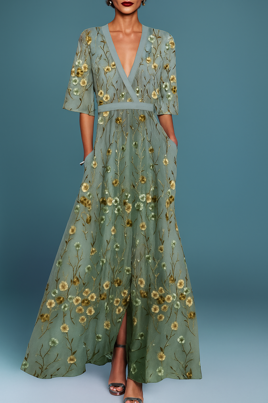 Océane | Vestido Largo Elegante con Flores