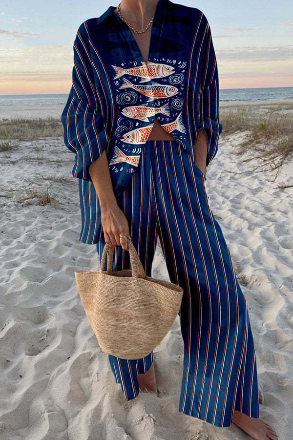 Zairine™ | Conjunto con estampado de Koi azul
