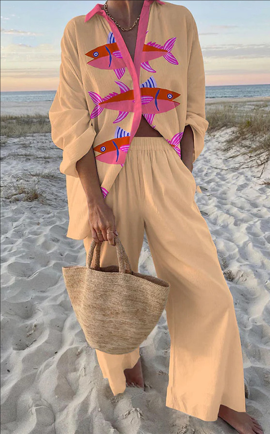 Evalisse™ | Conjunto de ropa con estampado de peces rosas