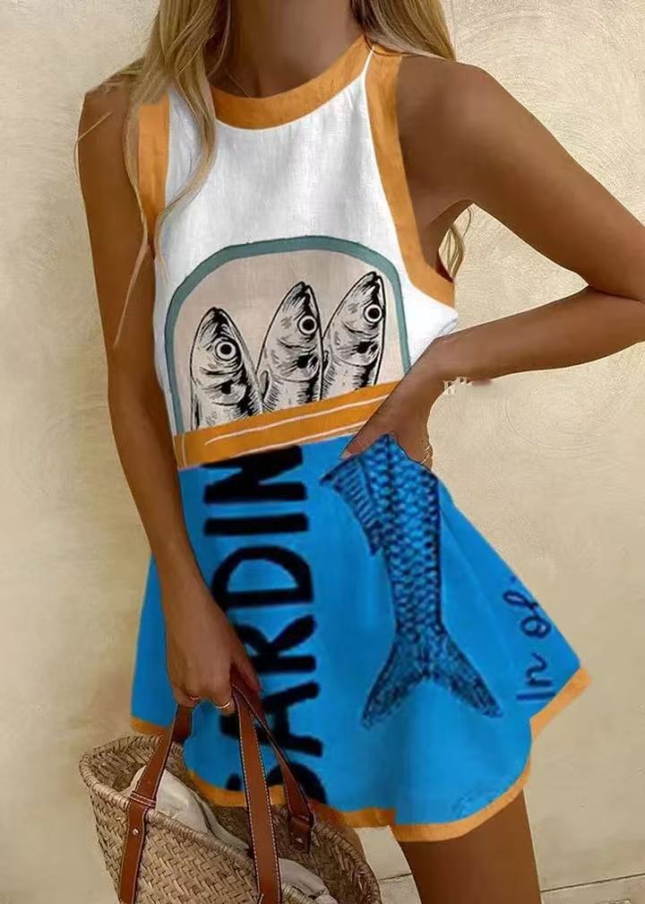 Isoria™ | Mini vestido con estampado azul