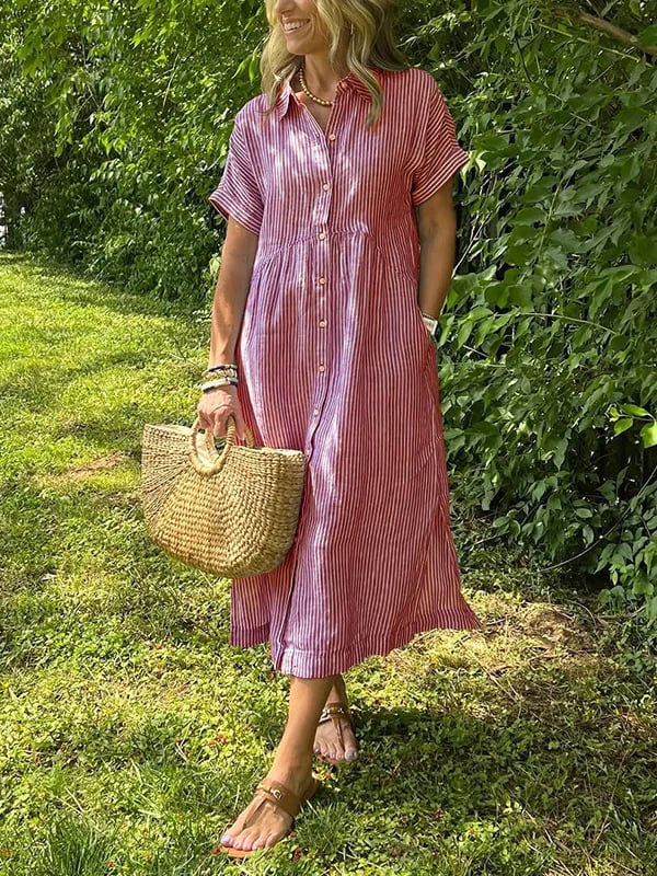 Malina | Vestido de camisa a rayas con solapa de blazer y botones con bolsillos funcionales