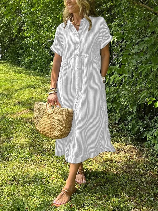Malina | Vestido de camisa a rayas con solapa de blazer y botones con bolsillos funcionales