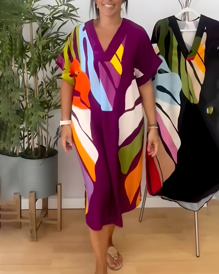 Beatrise | Vestido Casual con Estampado de Hojas Coloridas