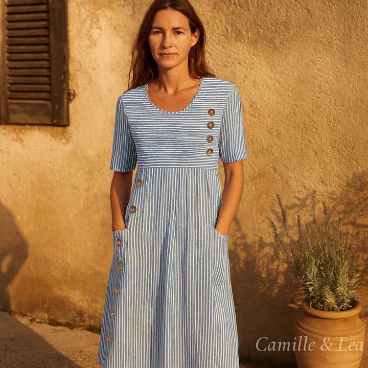 Lenna | Vestido Midi de Algodón Rayado