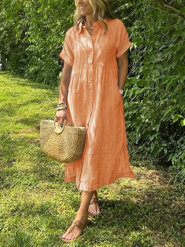 Malina | Vestido de camisa a rayas con solapa de blazer y botones con bolsillos funcionales