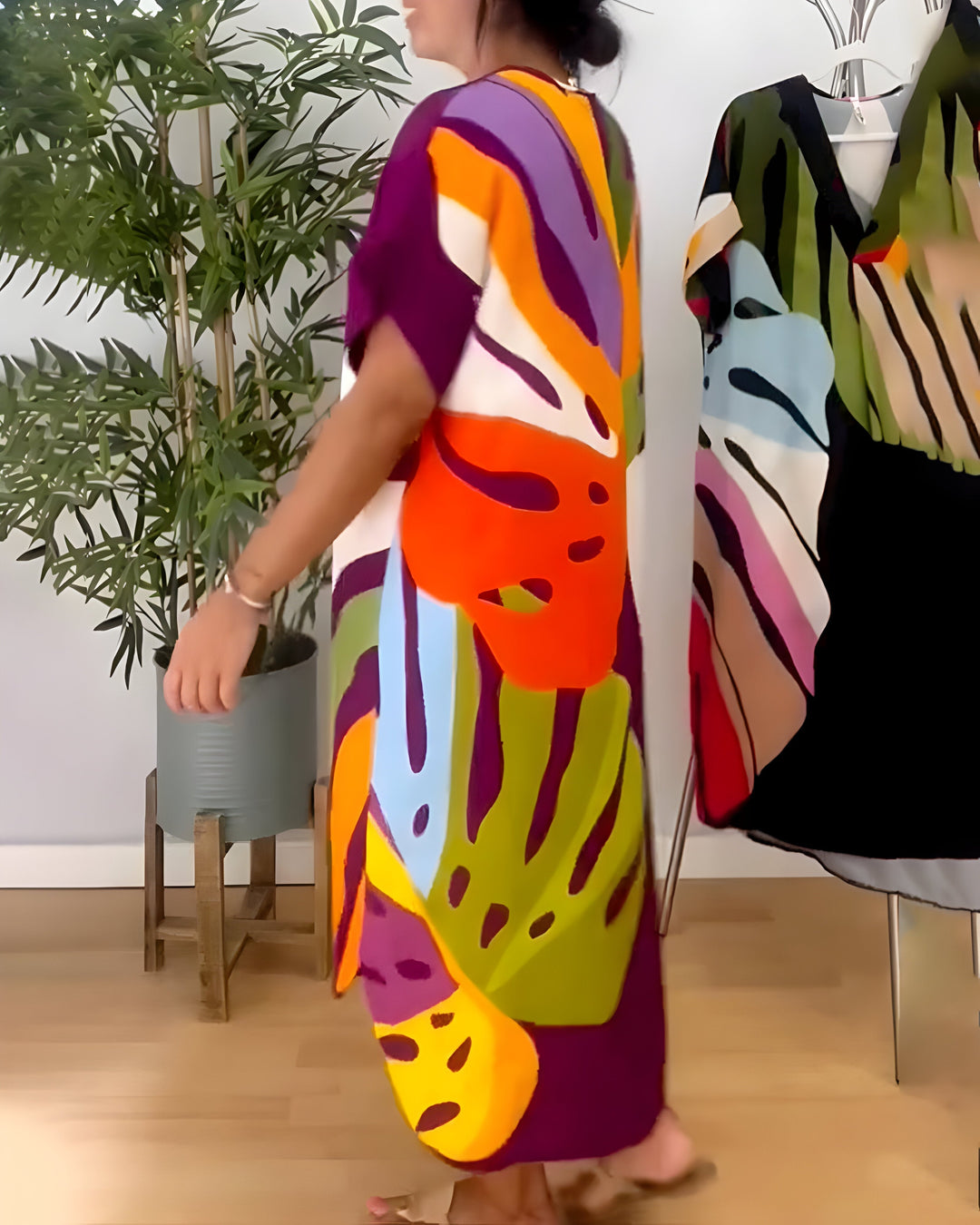 Beatrise | Vestido Casual con Estampado de Hojas Coloridas