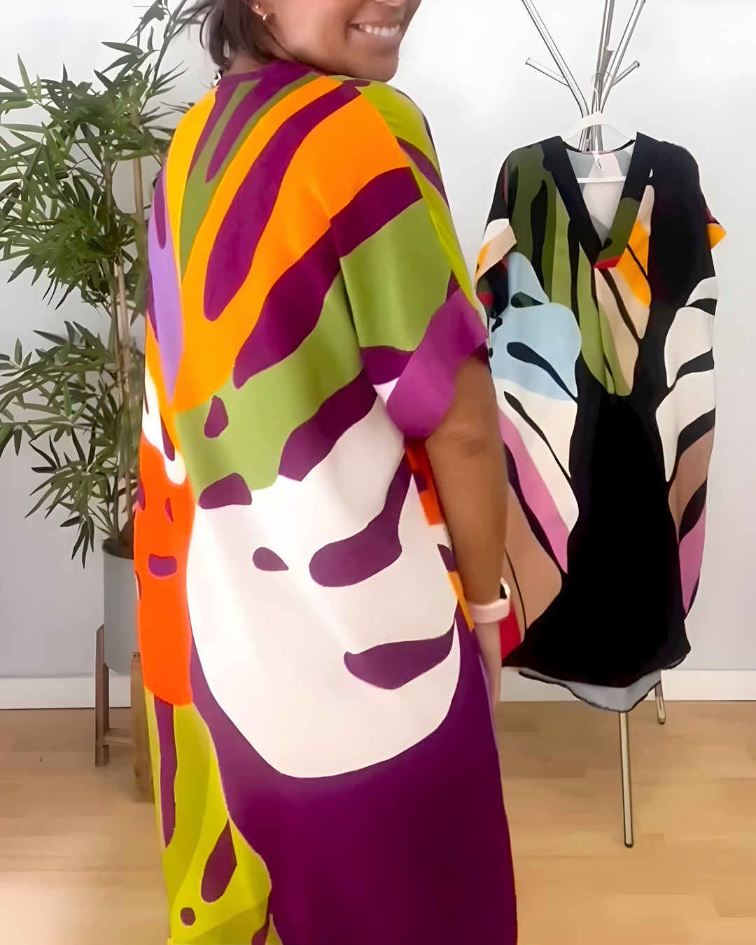 Beatrise | Vestido Casual con Estampado de Hojas Coloridas