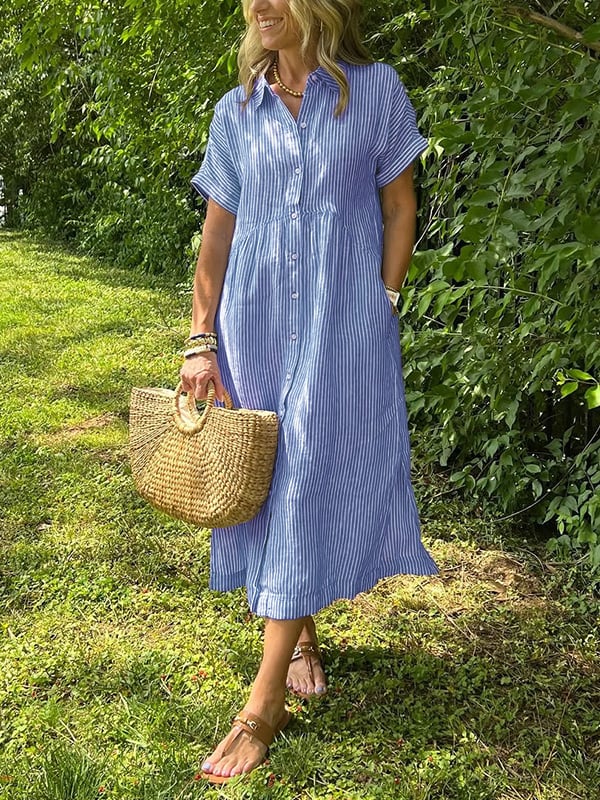 Malina | Vestido de camisa a rayas con solapa de blazer y botones con bolsillos funcionales