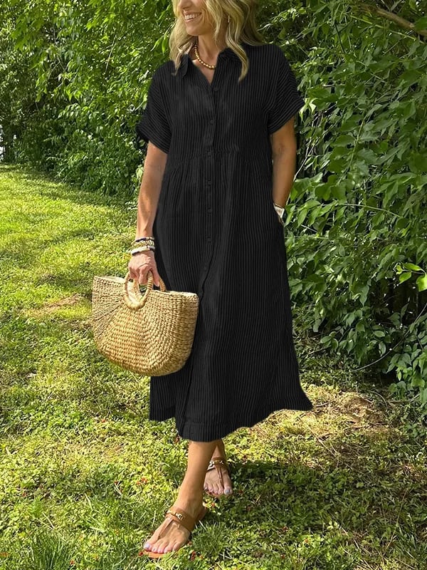 Malina | Vestido de camisa a rayas con solapa de blazer y botones con bolsillos funcionales