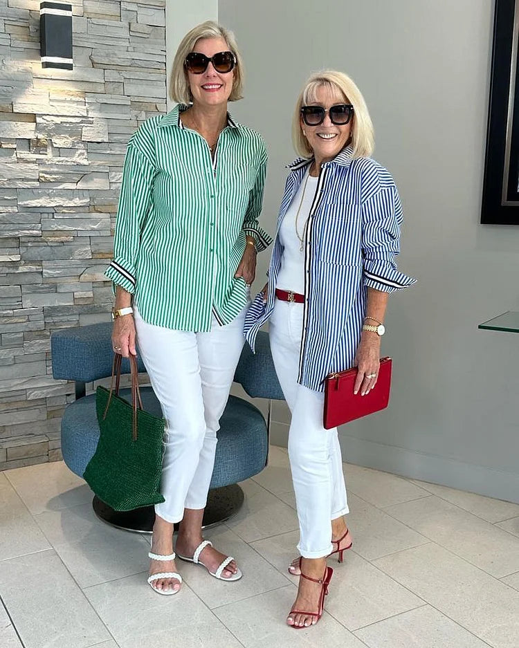 Elivre Camisa A Rayas Chic Y Casual Para Mujer