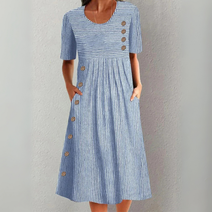 Lenna | Vestido Midi de Algodón Rayado