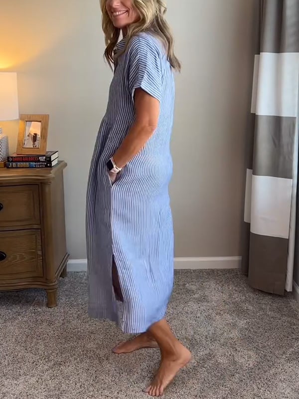 Malina | Vestido de camisa a rayas con solapa de blazer y botones con bolsillos funcionales