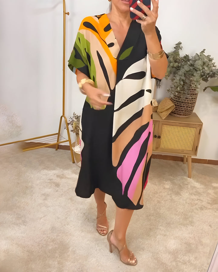 Beatrise | Vestido Casual con Estampado de Hojas Coloridas