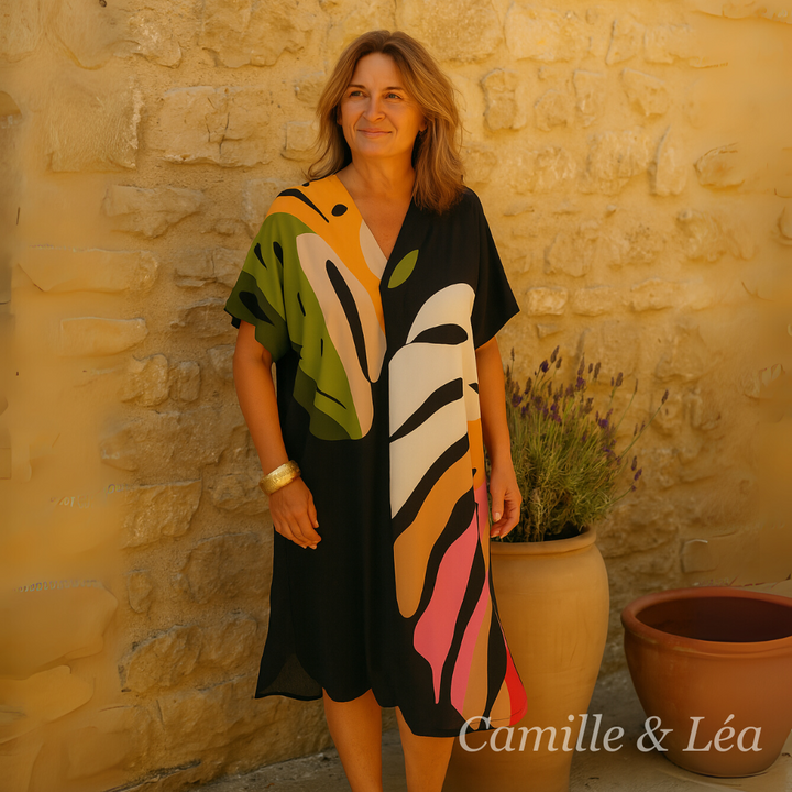 Beatrise | Vestido Casual con Estampado de Hojas Coloridas