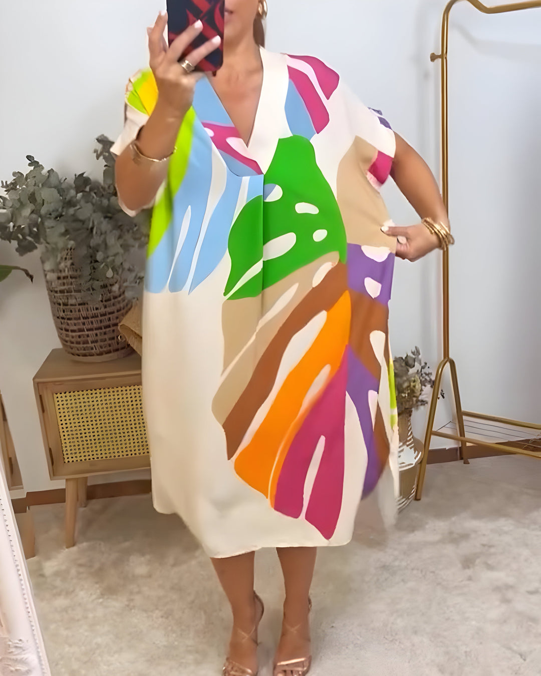 Beatrise | Vestido Casual con Estampado de Hojas Coloridas
