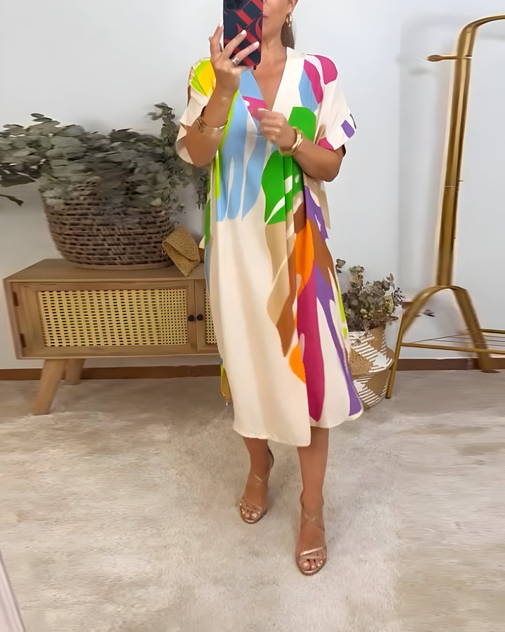 Beatrise | Vestido Casual con Estampado de Hojas Coloridas