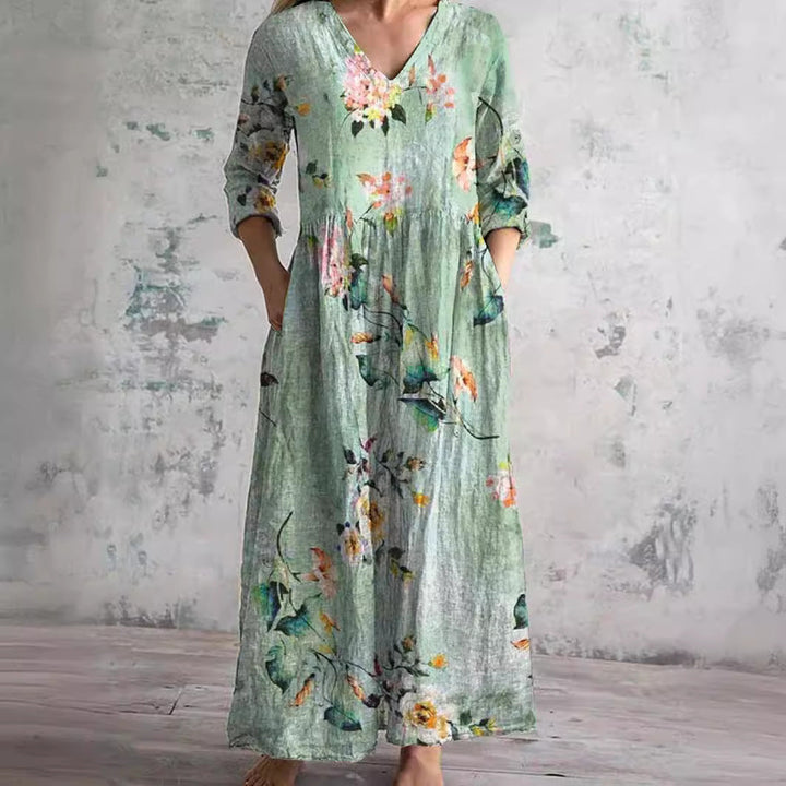Dearyn | Vestido de Verano con Escote en V y Estampado Floral