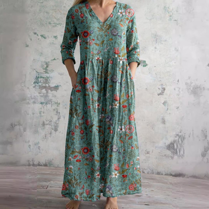 Dearyn | Vestido de Verano con Escote en V y Estampado Floral