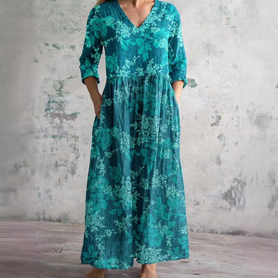 Dearyn | Vestido de Verano con Escote en V y Estampado Floral