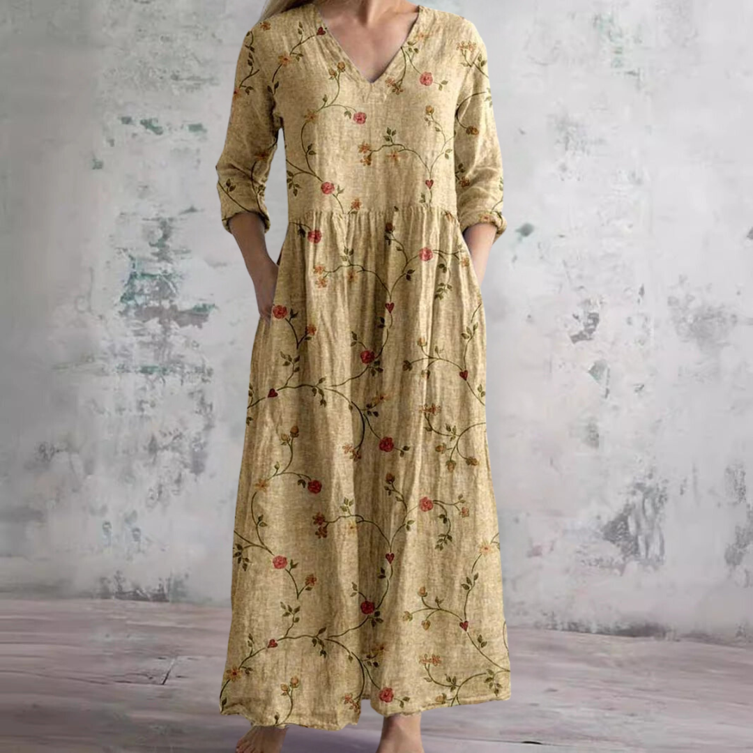 Dearyn | Vestido de Verano con Escote en V y Estampado Floral