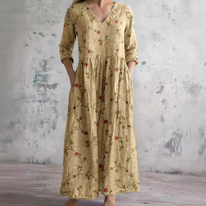Dearyn | Vestido de Verano con Escote en V y Estampado Floral