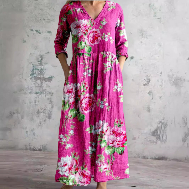 Dearyn | Vestido de Verano con Escote en V y Estampado Floral