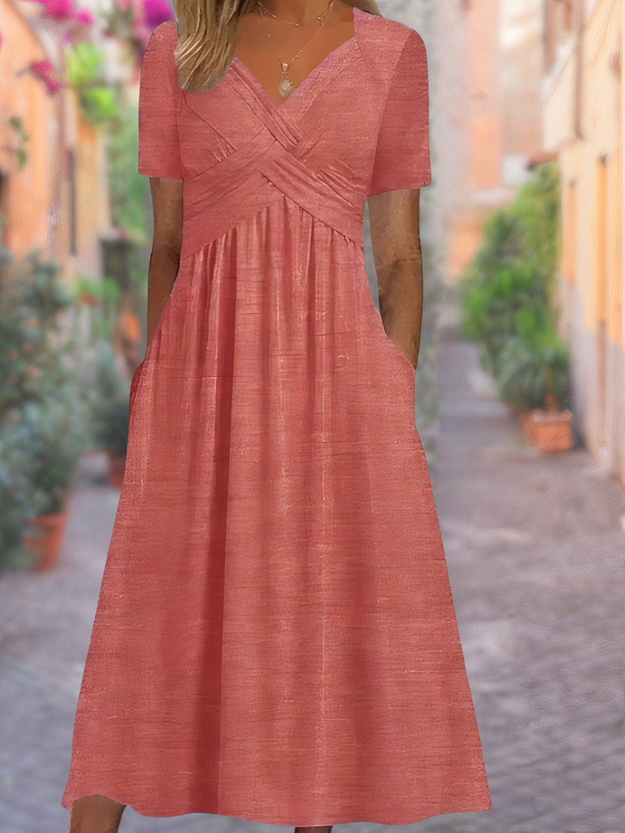 Mireya | Vestido cruzado con cintura ajustada y bolsillos laterales para mujer