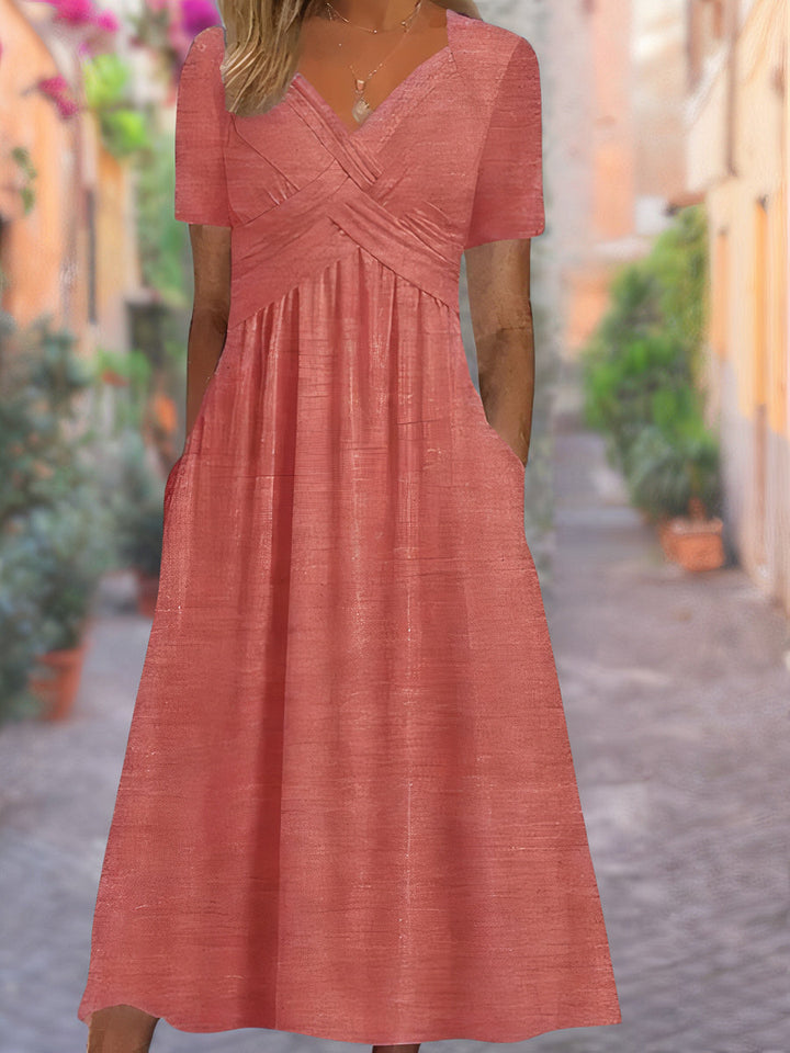 Mireya | Vestido cruzado con cintura ajustada y bolsillos laterales para mujer