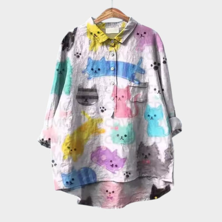 VIVIANA | Blusa Oversize con Gatos Acuarela y Comodidad Alegre para Cada Momento