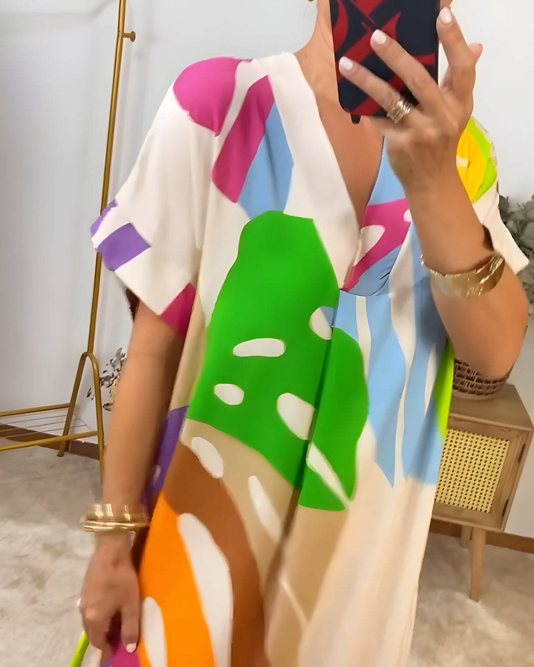 Beatrise | Vestido Casual con Estampado de Hojas Coloridas