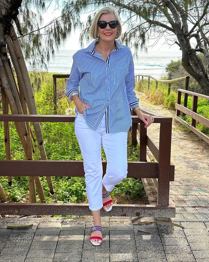 Elivre Camisa A Rayas Chic Y Casual Para Mujer