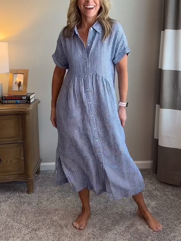 Malina | Vestido de camisa a rayas con solapa de blazer y botones con bolsillos funcionales