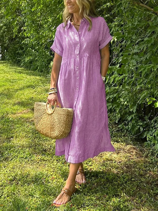 Malina | Vestido de camisa a rayas con solapa de blazer y botones con bolsillos funcionales