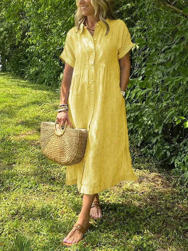 Malina | Vestido de camisa a rayas con solapa de blazer y botones con bolsillos funcionales
