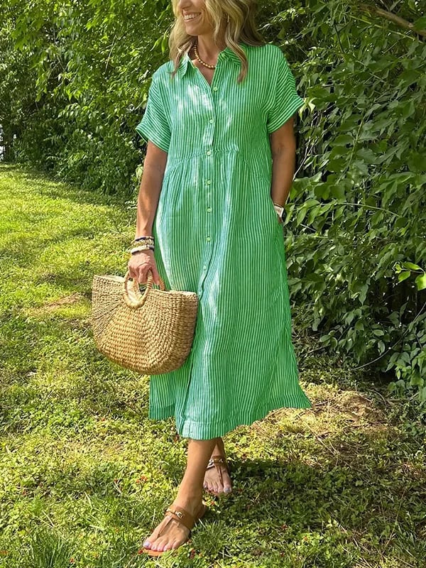 Malina | Vestido de camisa a rayas con solapa de blazer y botones con bolsillos funcionales