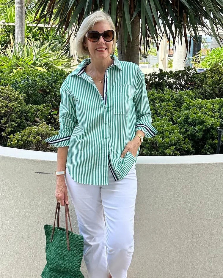 Elivre Camisa A Rayas Chic Y Casual Para Mujer