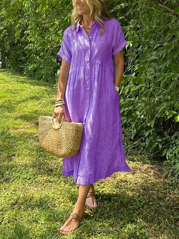 Malina | Vestido de camisa a rayas con solapa de blazer y botones con bolsillos funcionales
