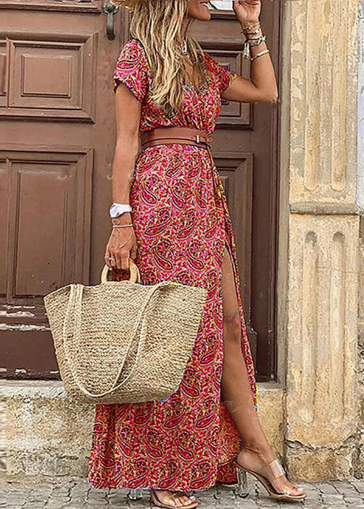 Claire | Vestido largo con flores y abertura lateral
