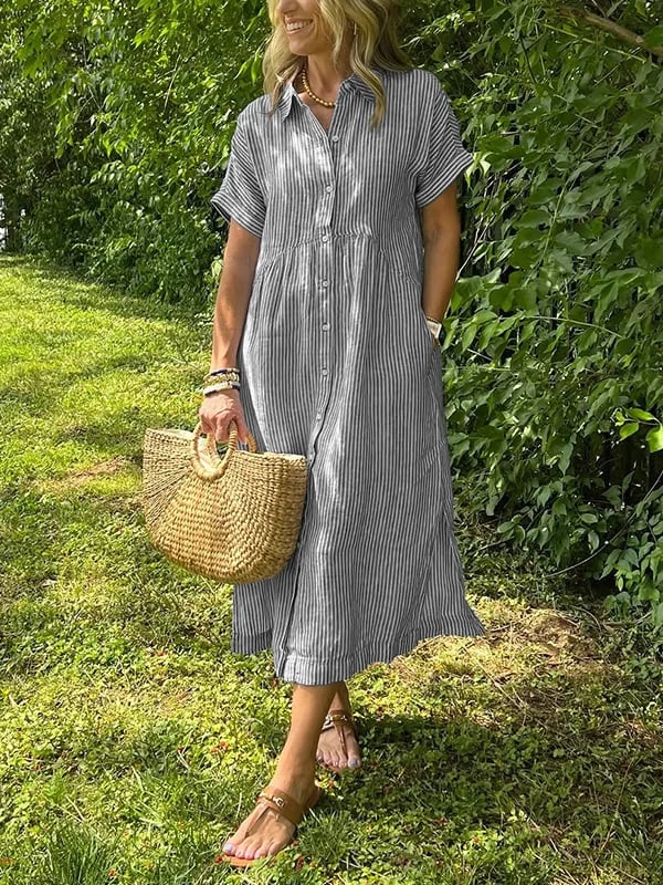 Sabreen | Vestido Largo Rayado con Escote en V